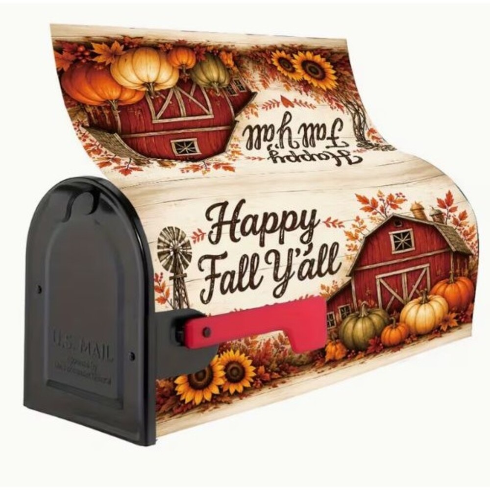 Fall Mailbox Cover Magnetic 21x18in Happy Fall Y'all Pumpkin Barn Sunflowers